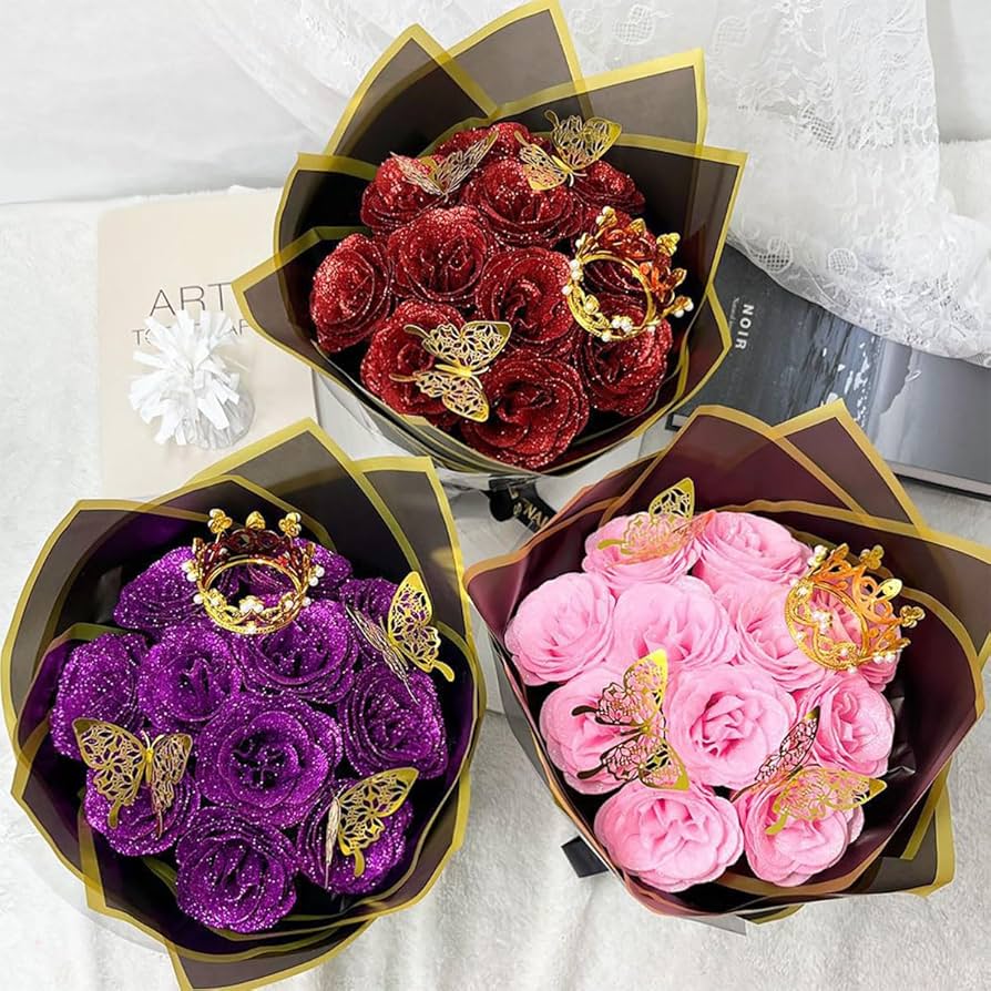 グリッターローズ ブーケ 花束 赤 黒 24本 グリッターローズ ブーケ