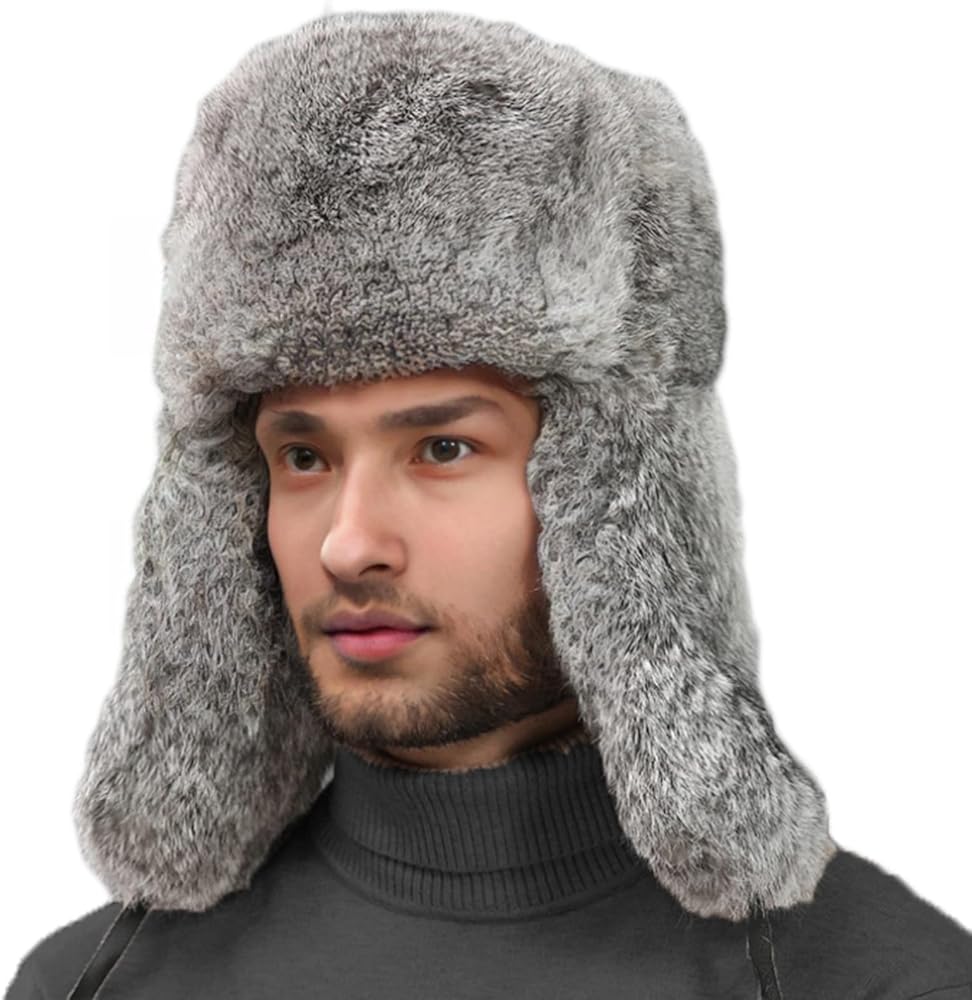 Amazon.com: Valpeak Mens Fur Hat Rabbit Fur Russian Ushanka Hats