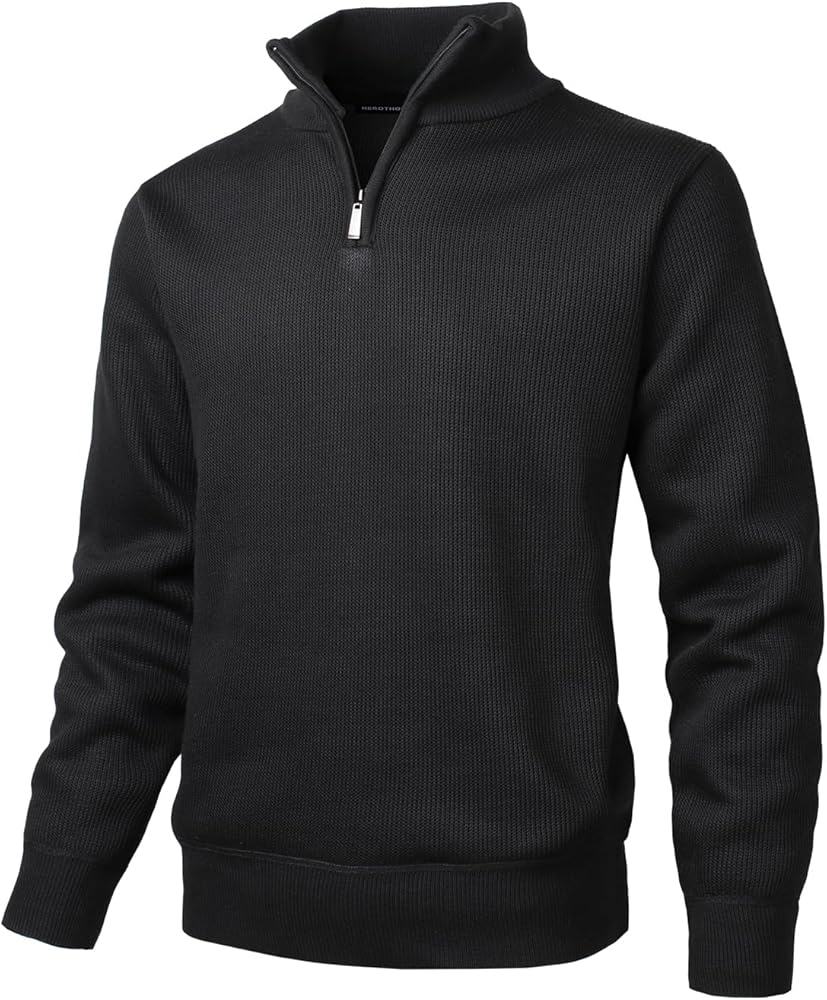 Herothorn Men's Quarter Zip Sweaters Long Sleeve Fleece Knitted