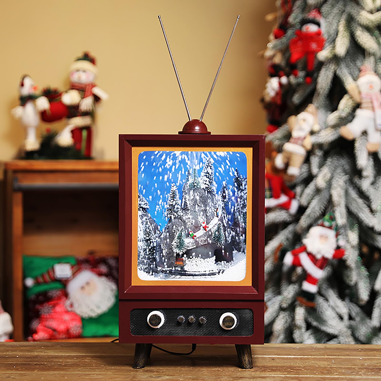 Amazon.co.jp: LEDスノードームテレビ、レトロテレビクリスマススノー