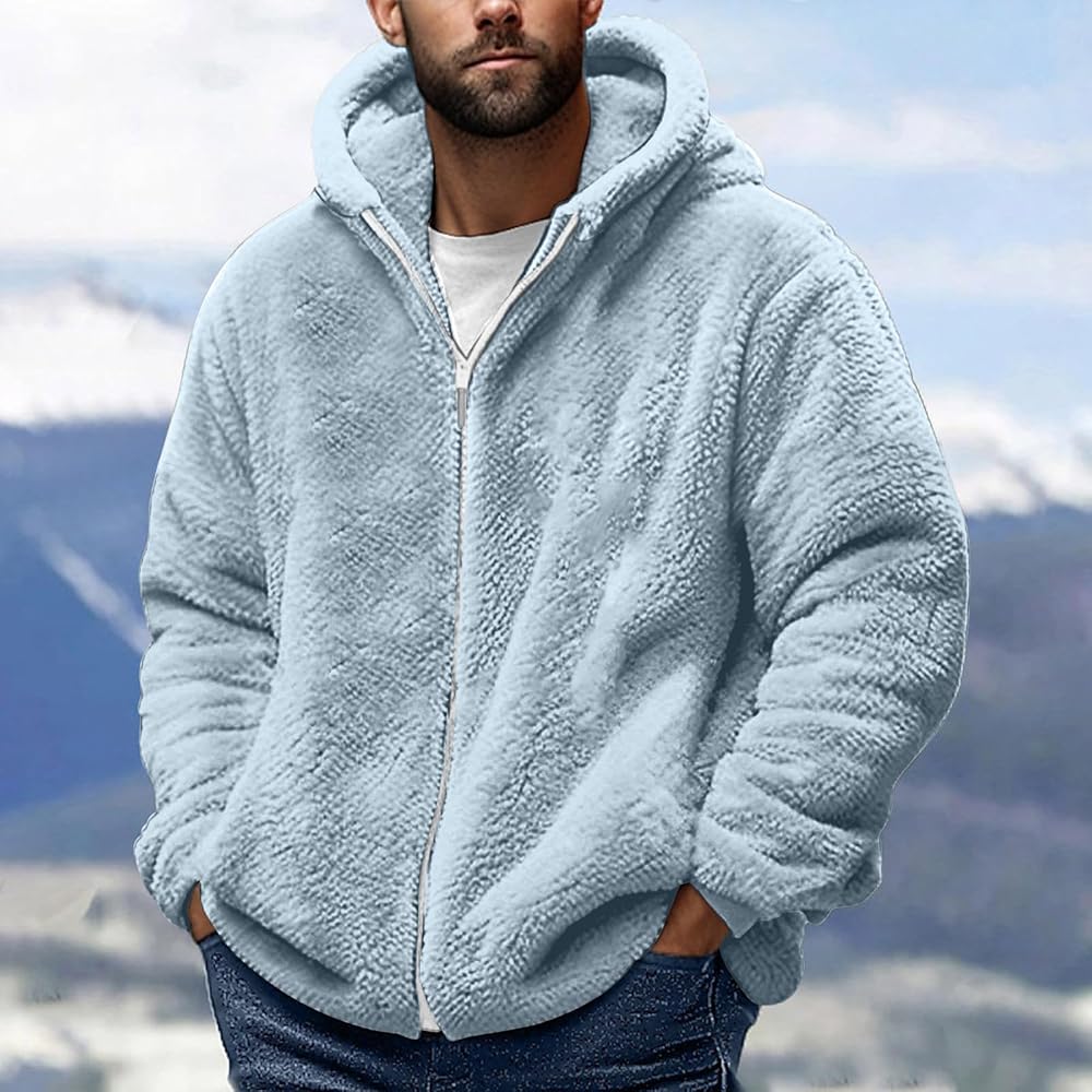 Winter Sherpa Jackets for Men Warm Fuzzy Fleece Sweatshirt Hooded