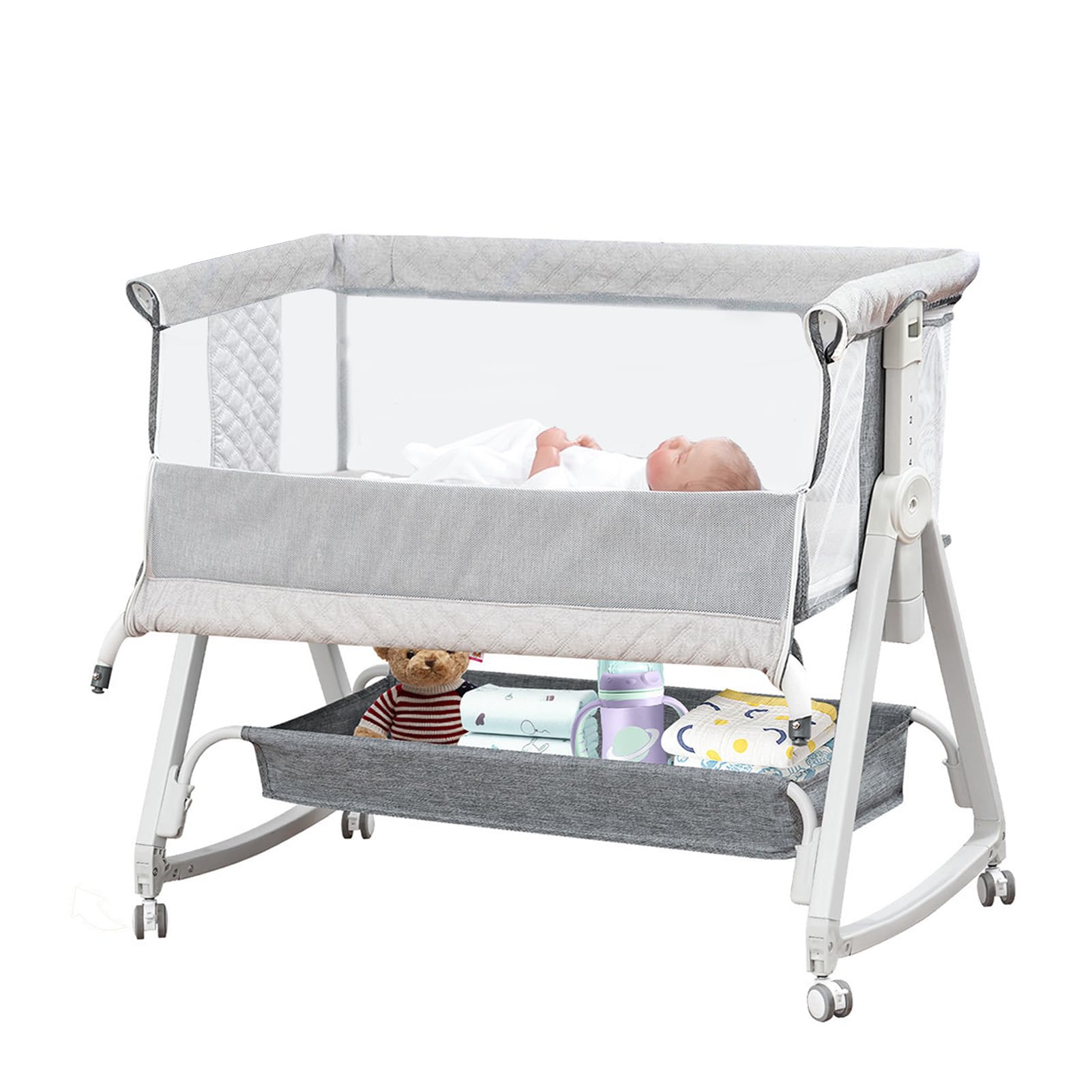 Amazon.co.jp: ベビーベッド 添い寝ベッド グレー 乳児用ベッド 多機能