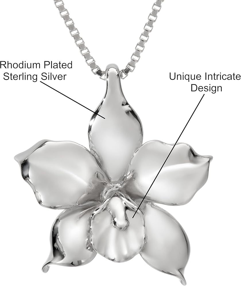 Amazon.com: 925 Sterling Silver Orchid Flower Necklace Pendant