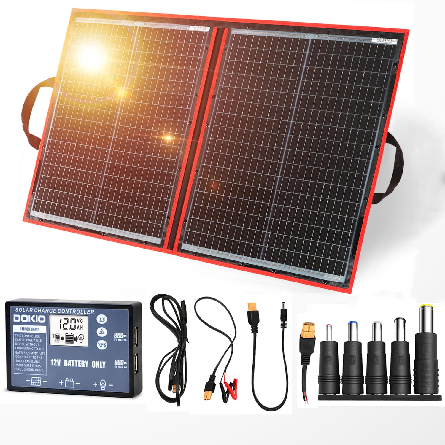 Amazon | DOKIO ソーラーパネル 100w 折りたたみ セット18v 単結晶 12v