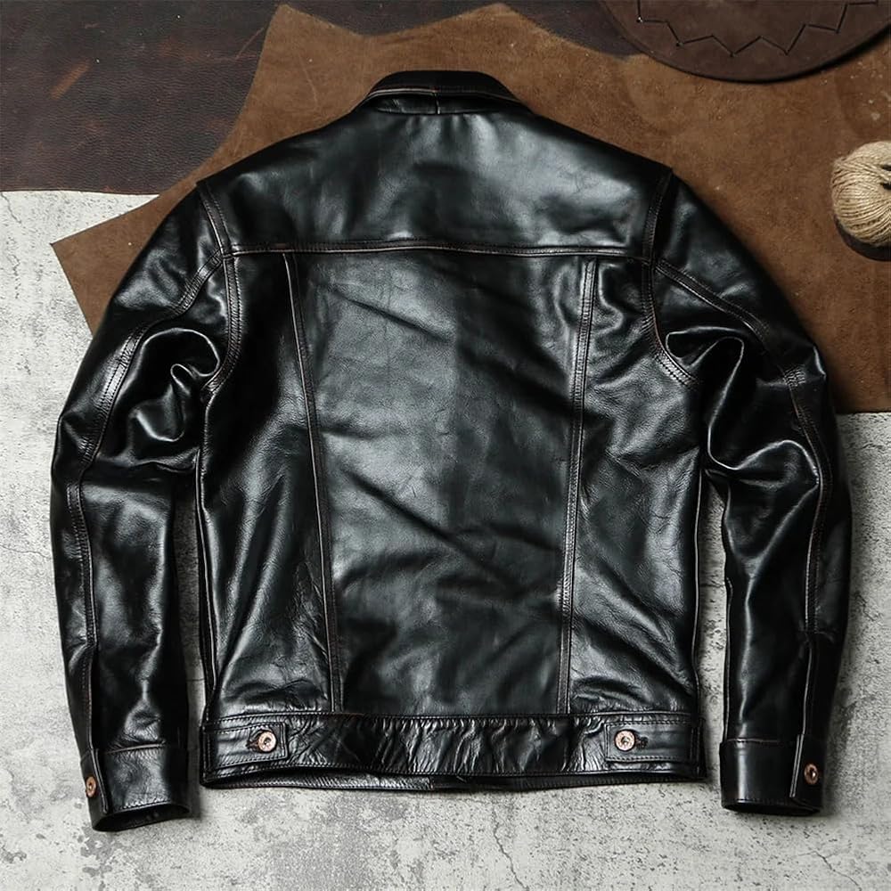 Mens Classic Genuine Leather Jacket Winter Vintage Black Horsehide