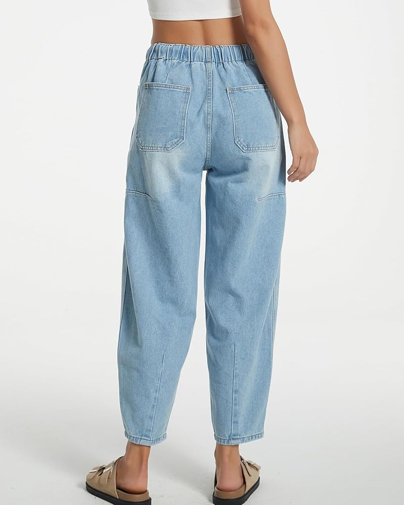 EZAPINE Women Loose Cropped Jeans Baggy Mid Rise Barrel Jeans
