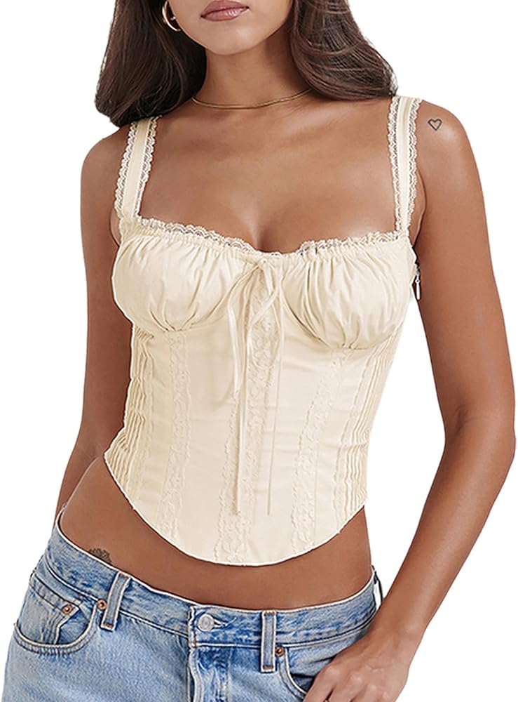 Amazon.com: YADMISU Women's Lace Up Cami Corset Tops Cold Shoulder