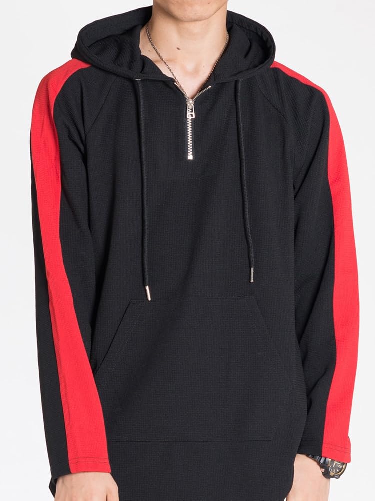 Amazon.co.jp: ブラック×レッドライン L パーカー メンズ ハーフジップ