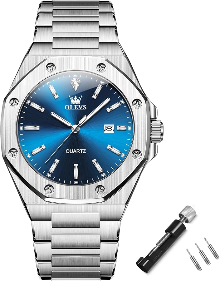 Amazon.co.jp: 八角形 腕時計 メンズ シルバー 人気 防水 アナログ