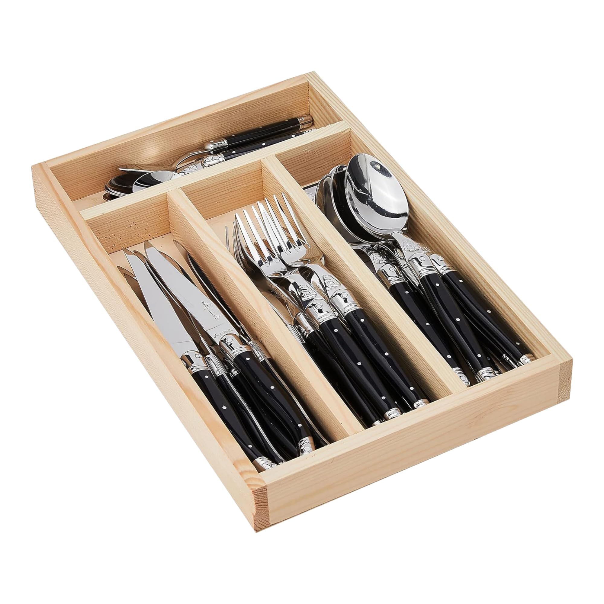 Jean Dubost Laguiole 24-Piece Everyday Flatware Set, Black Handles