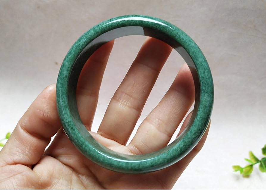Amazon.co.jp: 天然翡翠バングル 自然な濃い緑の手彫りの広い