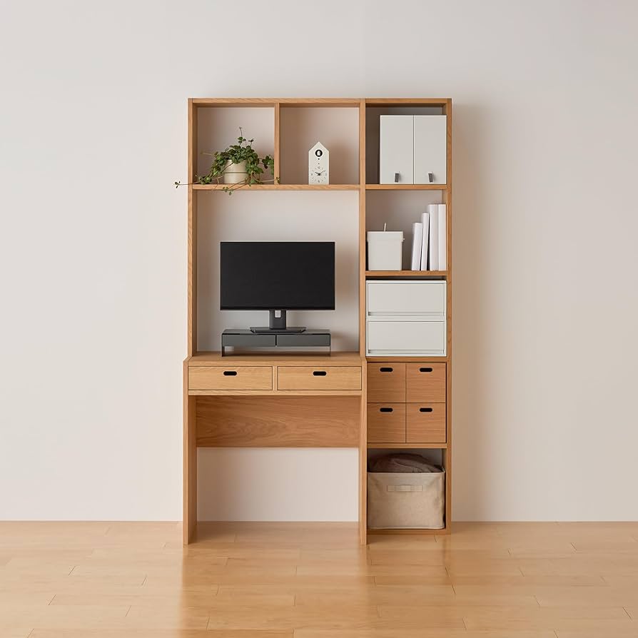 Amazon｜無印良品 スタッキングシェルフ カウンター 2列 オーク材突板