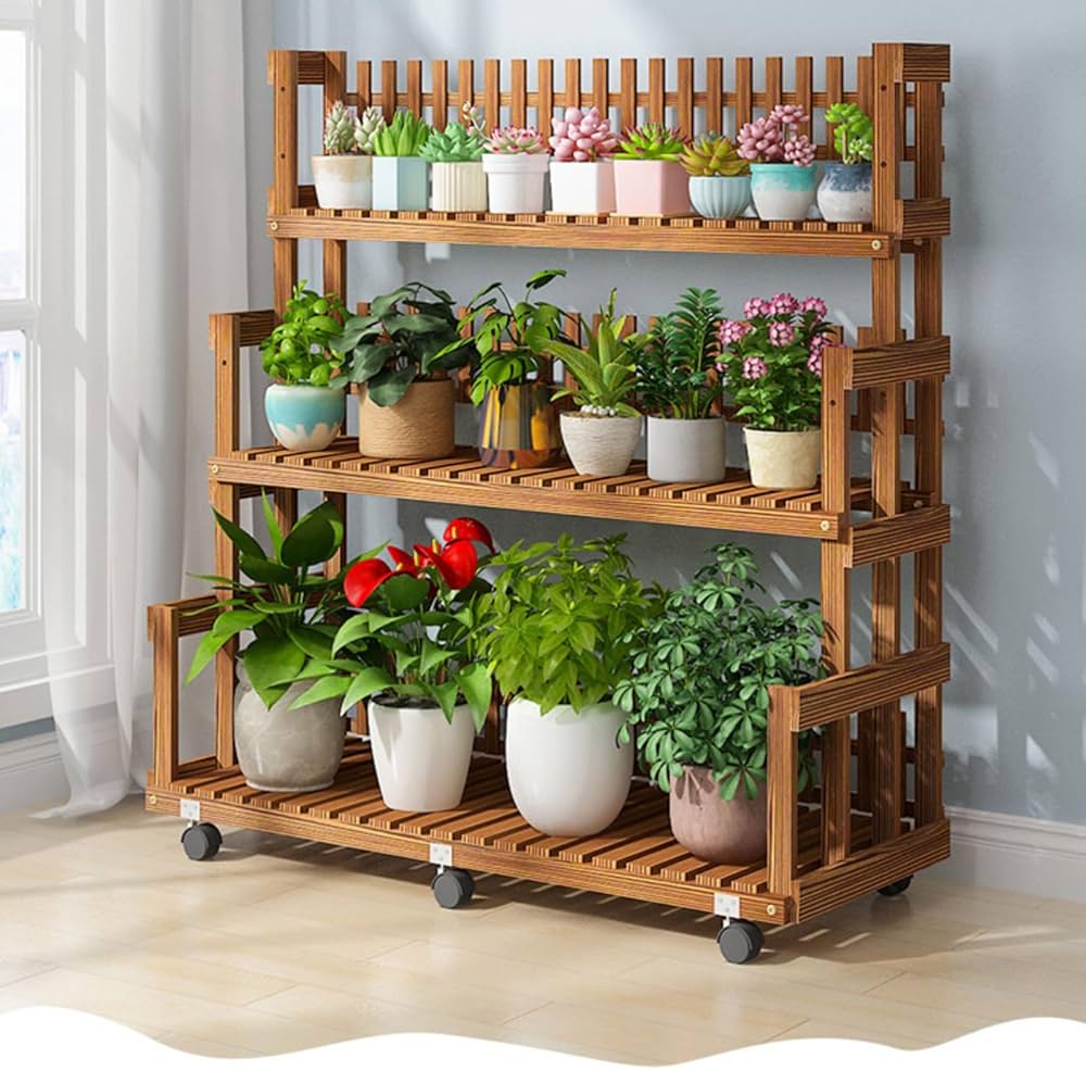 Amazon | YAMAAIYI フラワースタンド 木製 3段 観葉植物 ガーデニング