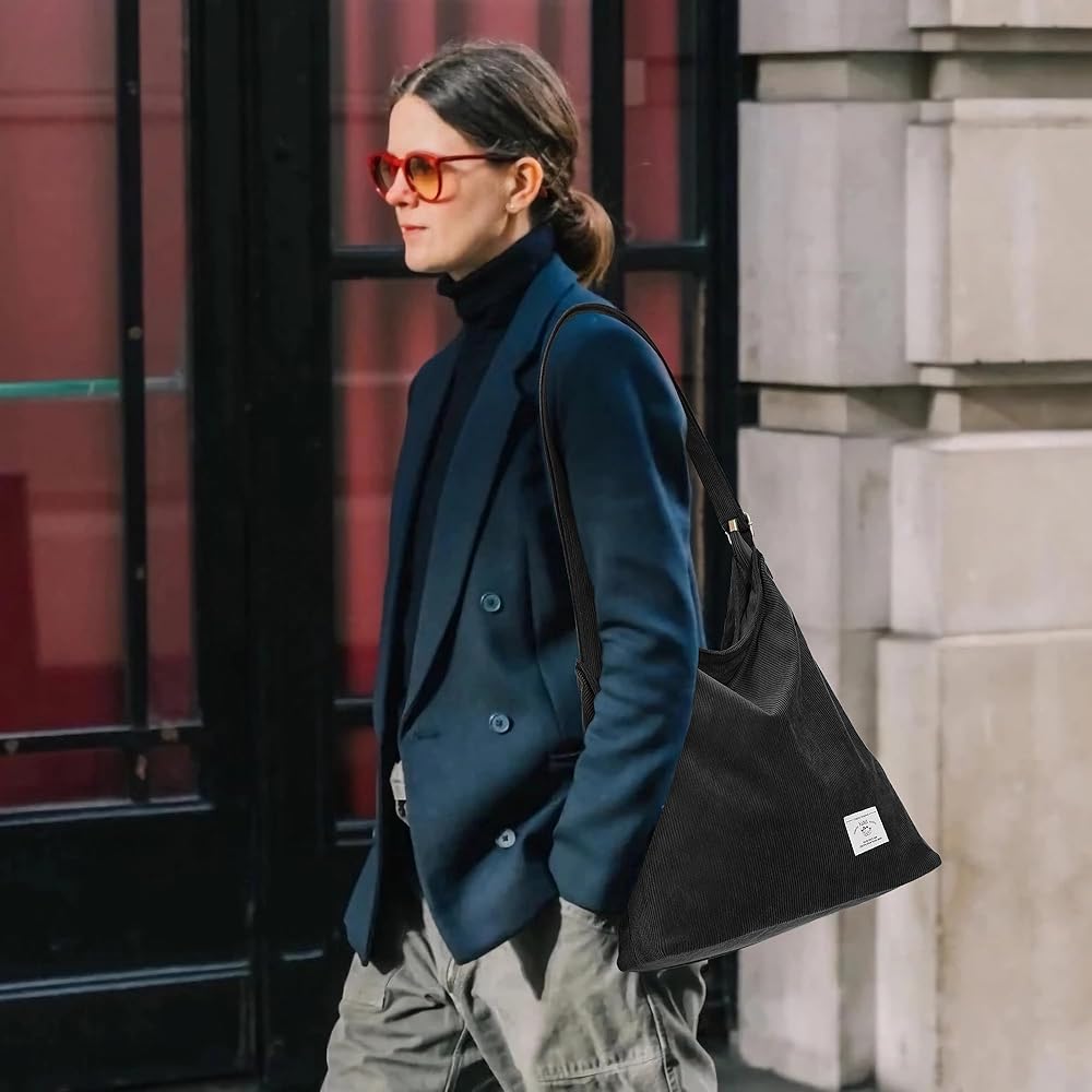 Amazon.com: KALIDI Corduroy Tote Bag for Women Large Black