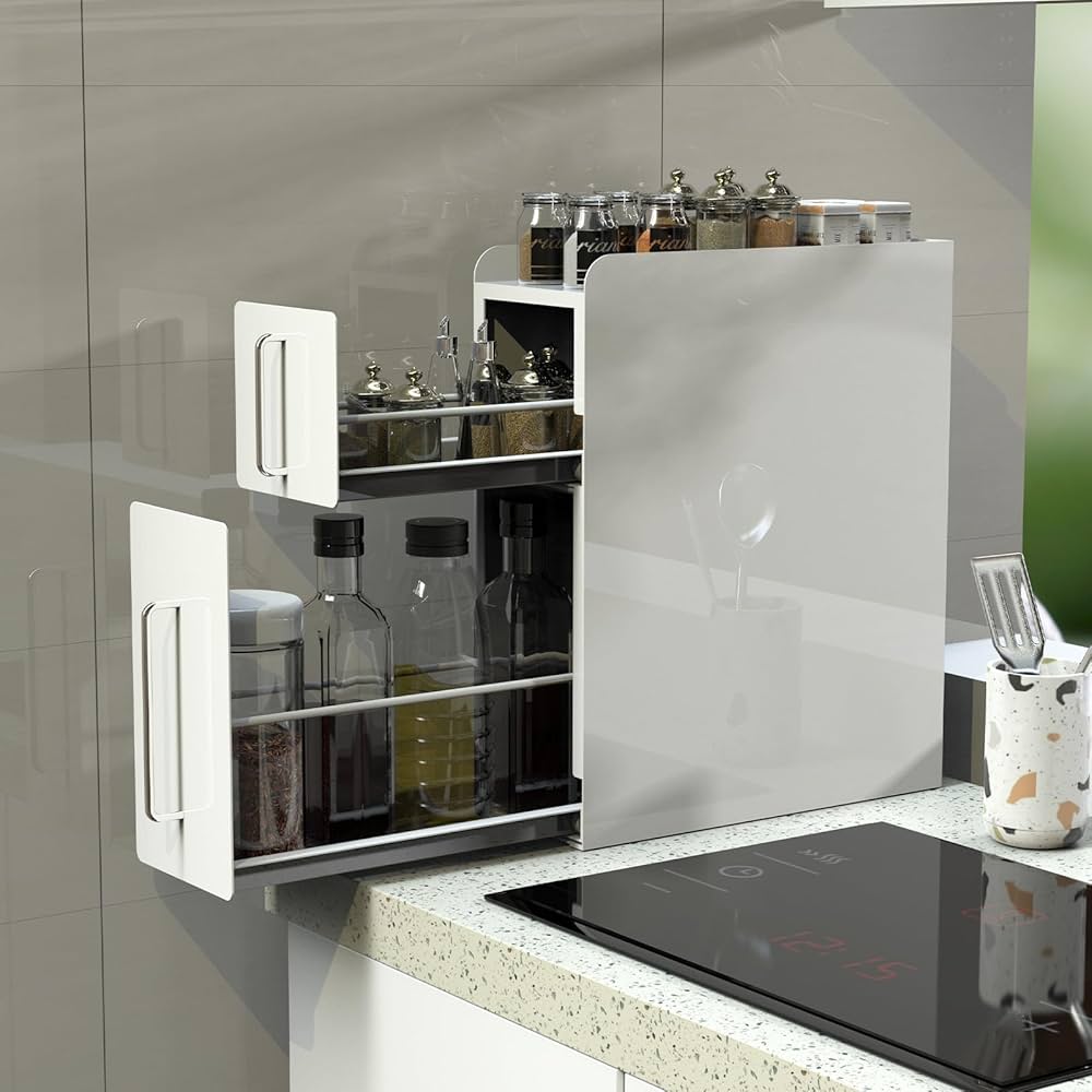 Amazon｜ママ倉 隠せる調味料ラック 2段 奥行50cm 幅14.4cm 高さ46.5cm