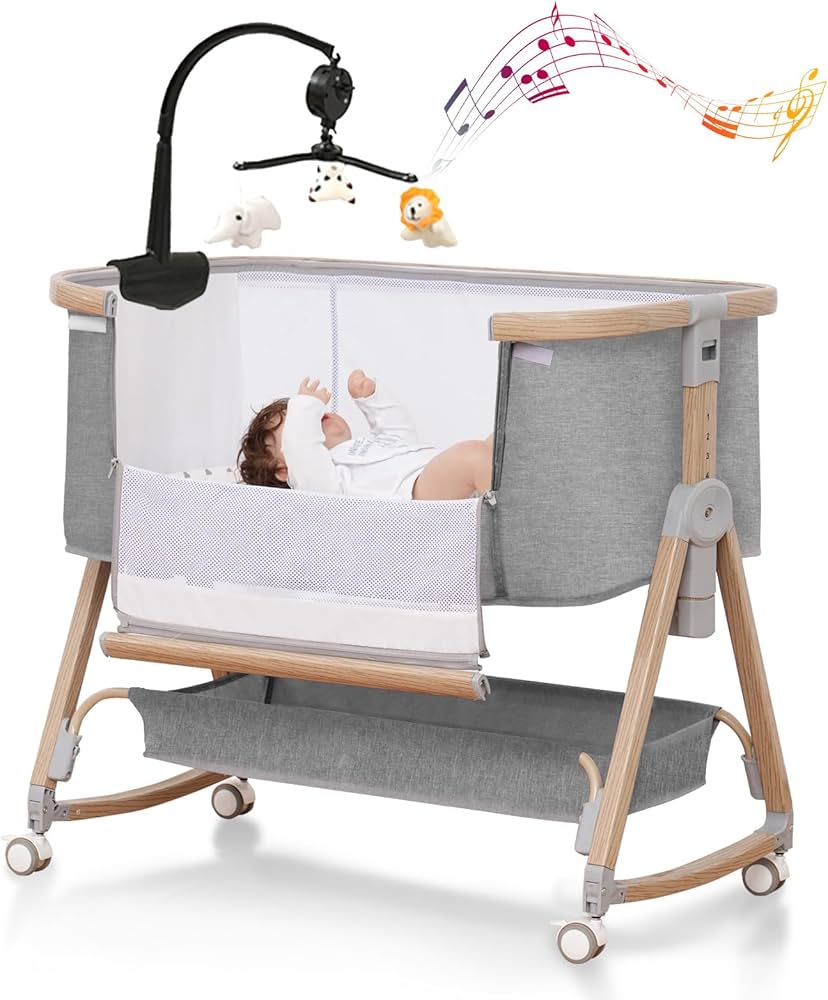 Amazon.co.jp: Youluzhen ベビーベッド 添い寝ベッド 木色 乳児用