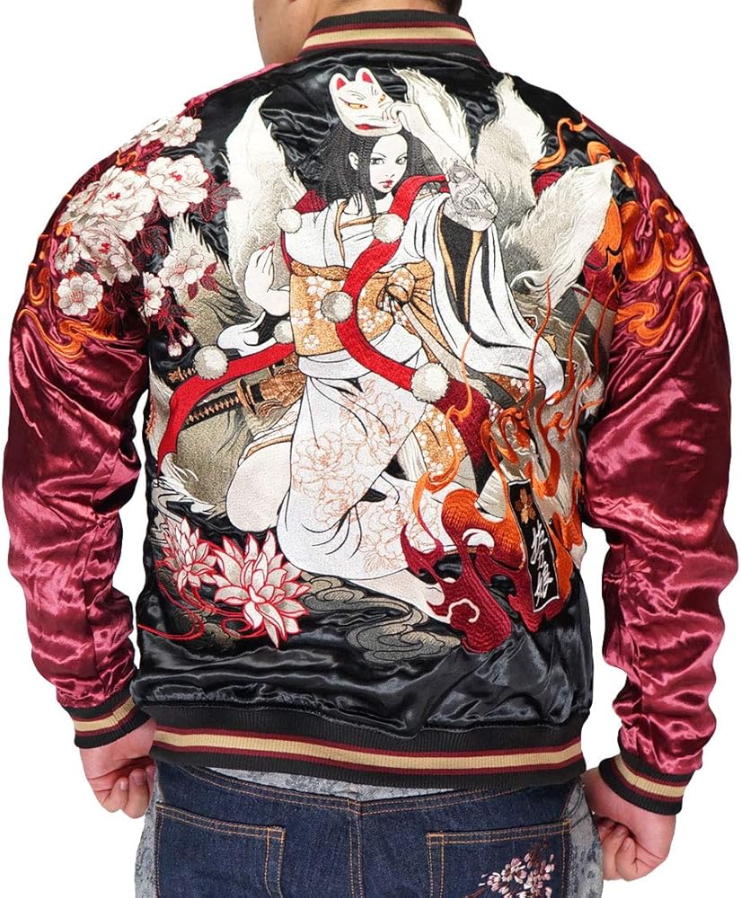 Amazon | [抜刀娘] ﾊﾞｯﾄｳﾑｽﾒ 絡繰魂 和柄 スカジャン メンズ