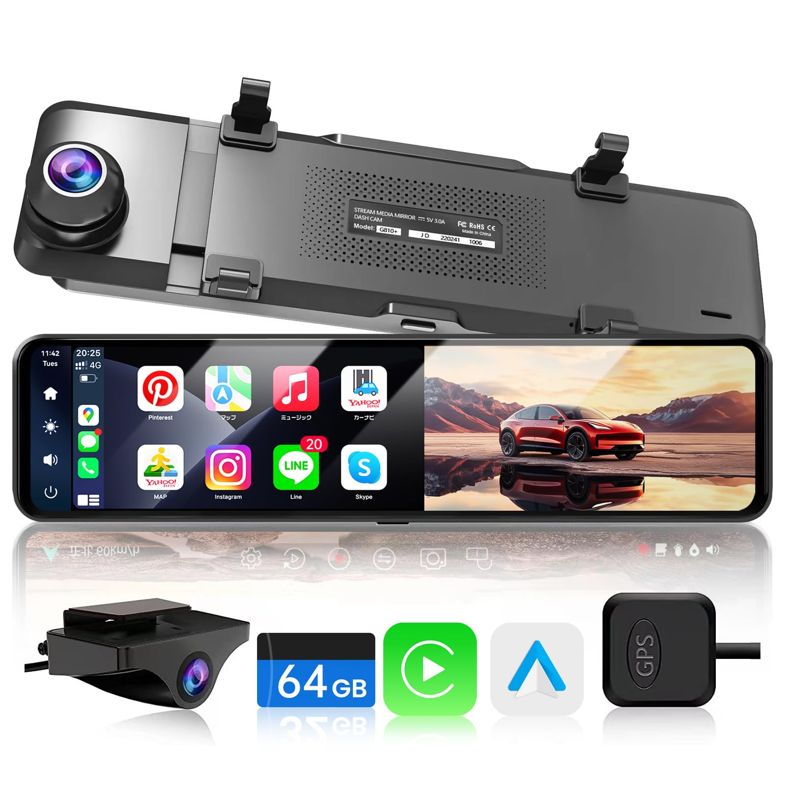 Amazon.co.jp: JADO ドライブレコーダー ミラー型 CarPlayと