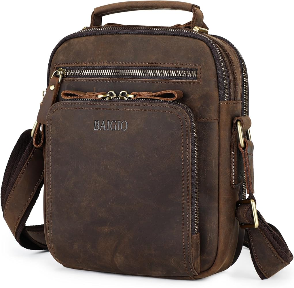 BAIGIO Small Leather Messenger Bag for Men Shoulder Bag Crossbody
