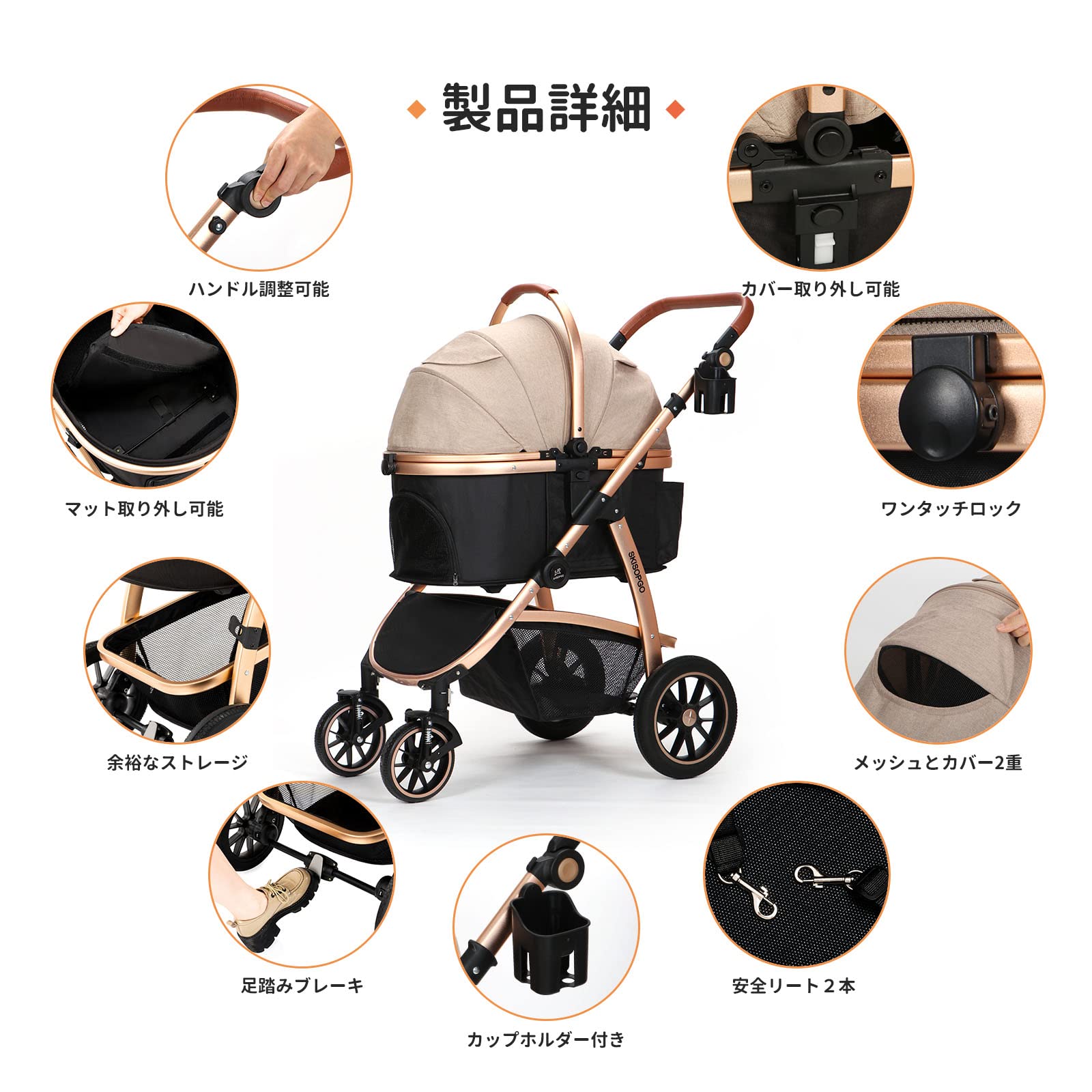 Amazon.co.jp: SKISOPGO ペットカート 分離型 犬用ベビーカー いぬ用