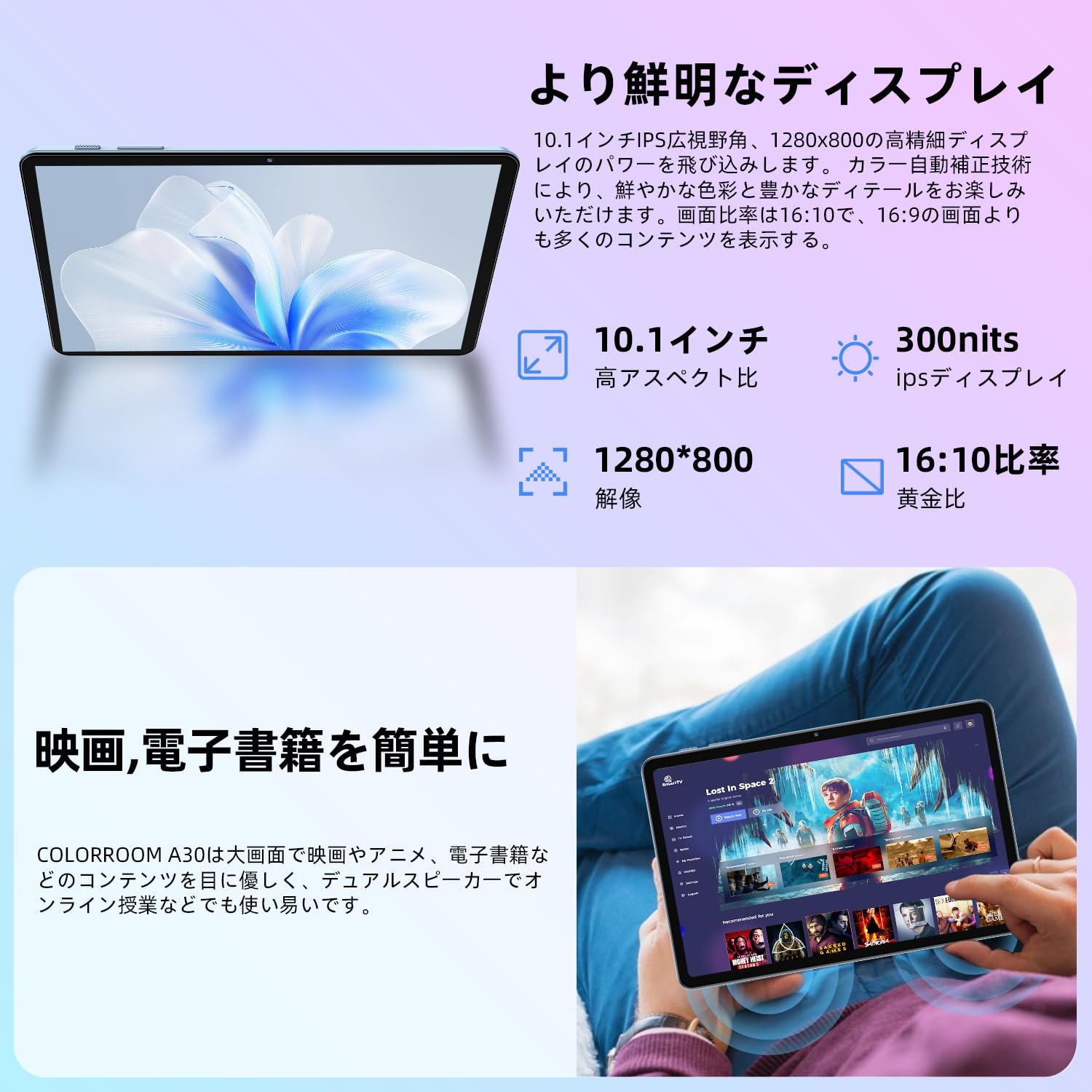 Amazon.co.jp: Android 15 タブレット COLORROOM A30 タブレット 10