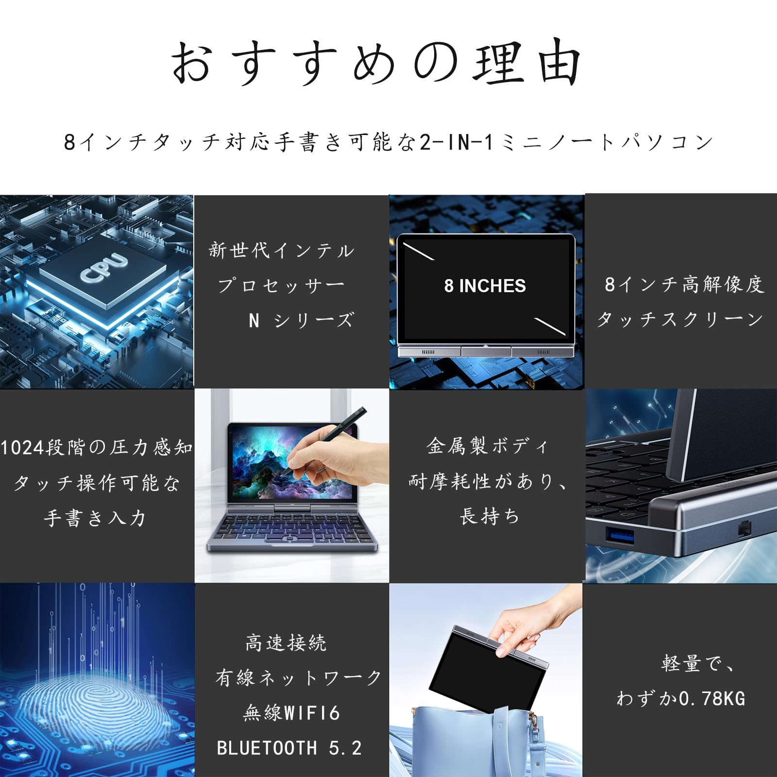 Amazon.co.jp: 8インチ UMPC HDタッチスクリーン ポータブル 2-in-1