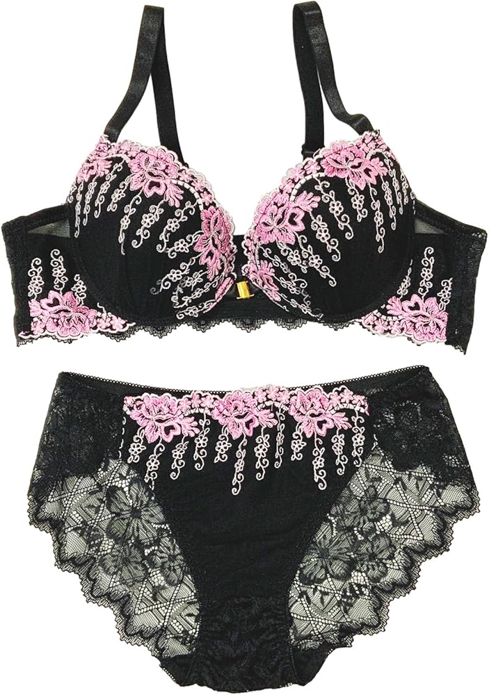 Amazon | 大きいサイズ フロントホックブラジャー ショーツセット 花柄