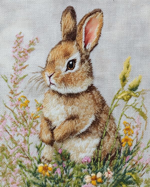 Amazon | 刺繍クロスステッチキット，花とウサギ-40x50cm11CT人気 図案