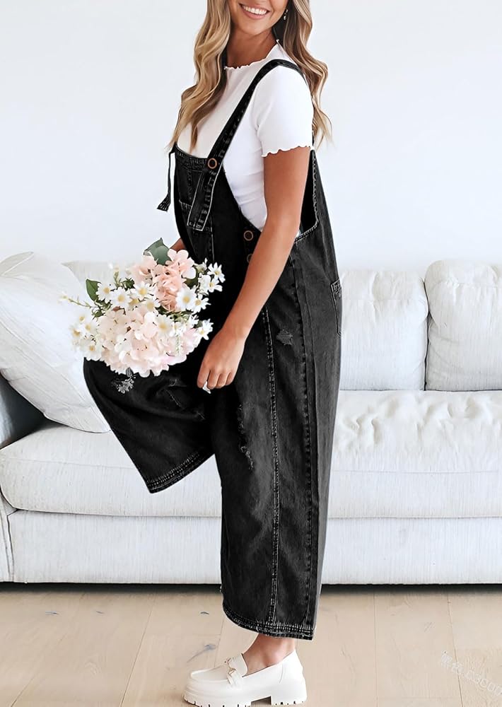 Amazon.com: chouyatou Women Loose Adjustable Strap Denim Bib