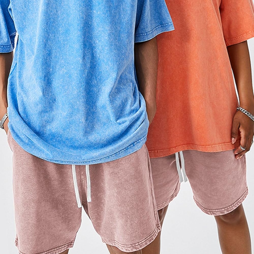 BINTEHGS Vintage Cotton Sweat Shorts Women Wide Leg Acid Wash