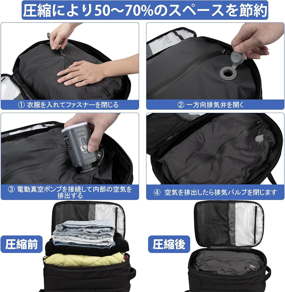 Amazon.co.jp: [Hp hope] 真空圧縮 リュック 60L エア真空 バック