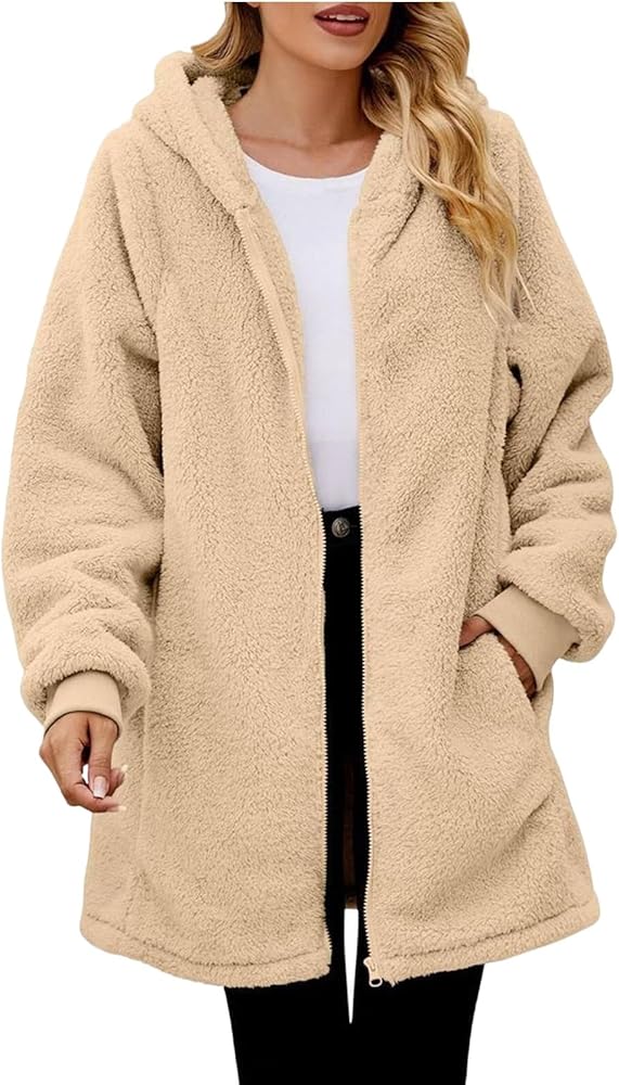 Nkgra Oversized Fleece Jacket Women Full Zip Fluffy Coat Winter