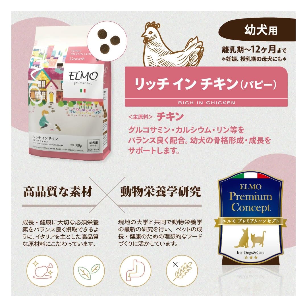 Amazon.co.jp: 【幼犬 子犬用 イタリア製ドッグフード 3kg】ELMO
