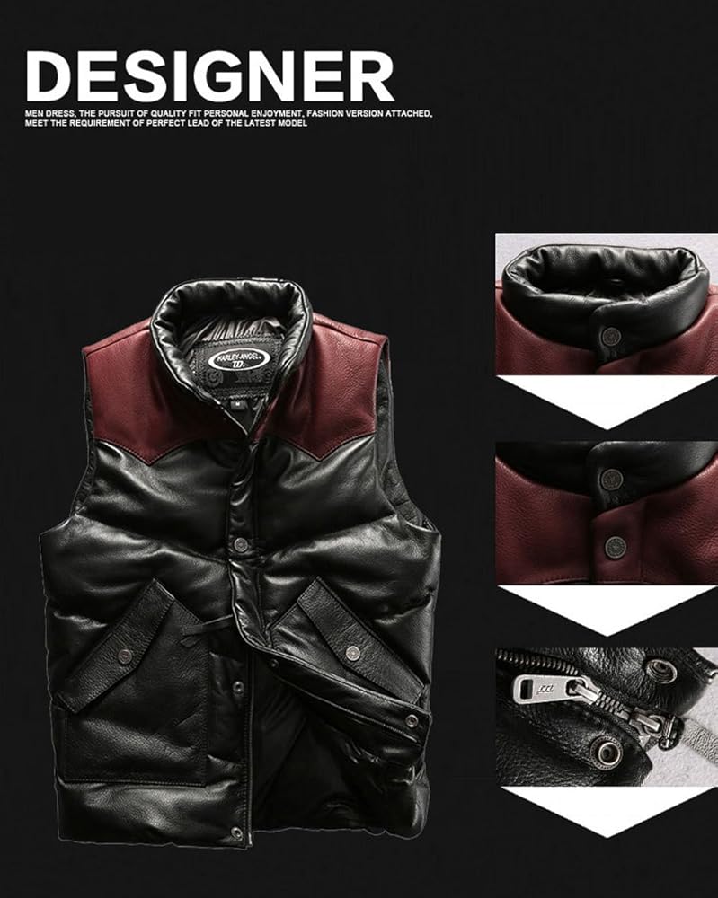 Amazon.co.jp: 【ヒトミ hitomi】ダウンベスト メンズ 本革ベスト 牛革