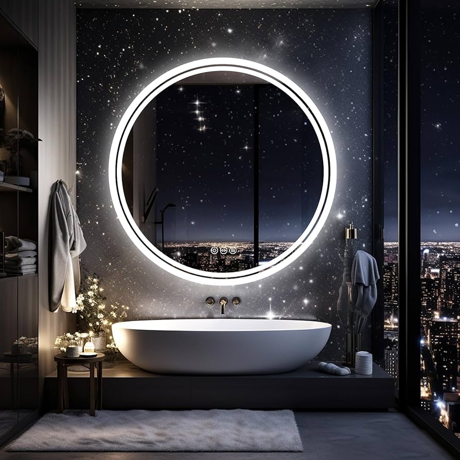 Amazon.co.jp: Susire 洗面台鏡 ledライト付き 丸型 曇り止め 洗面鏡