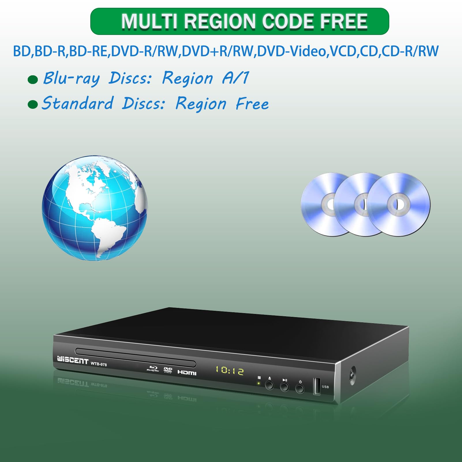 Amazon.com: Blu Ray DVD Player, WISCENT Full HD 1080p Home Theater