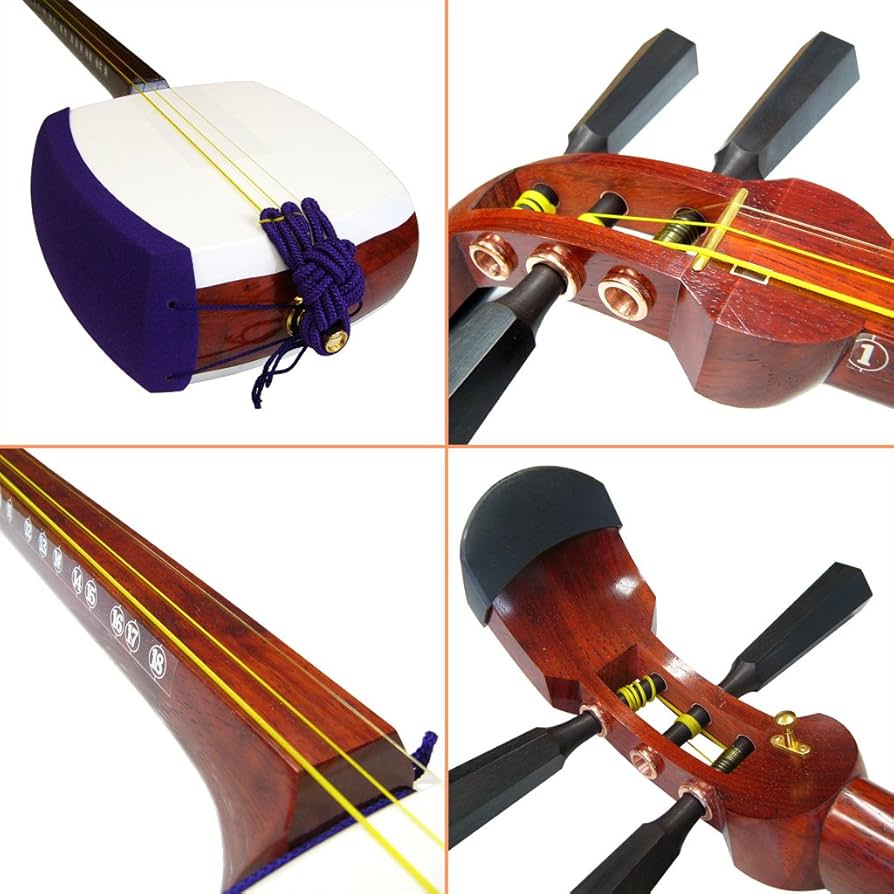 三味線 本体 青色 木製 3弦 ケース付き ×2 三味線 本体 青色 木製 3弦