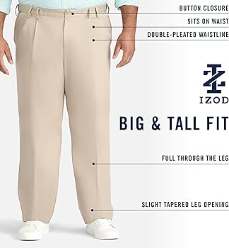 IZOD Men's Big-and-Tall American Chino Double-Pleated Pants, Khaki