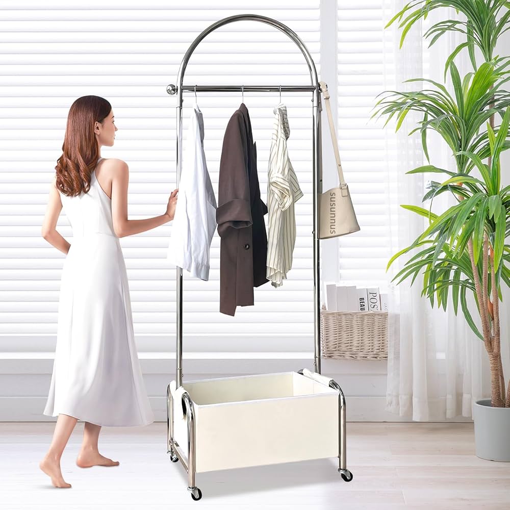 Amazon｜susunnus 半円型 2段ハンガーラック ホワイト ステンレス製