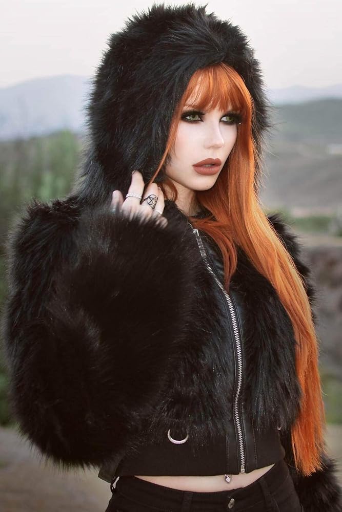 Killstar Night Creature Faux Fur Jacket, Black/White, XXL : Amazon