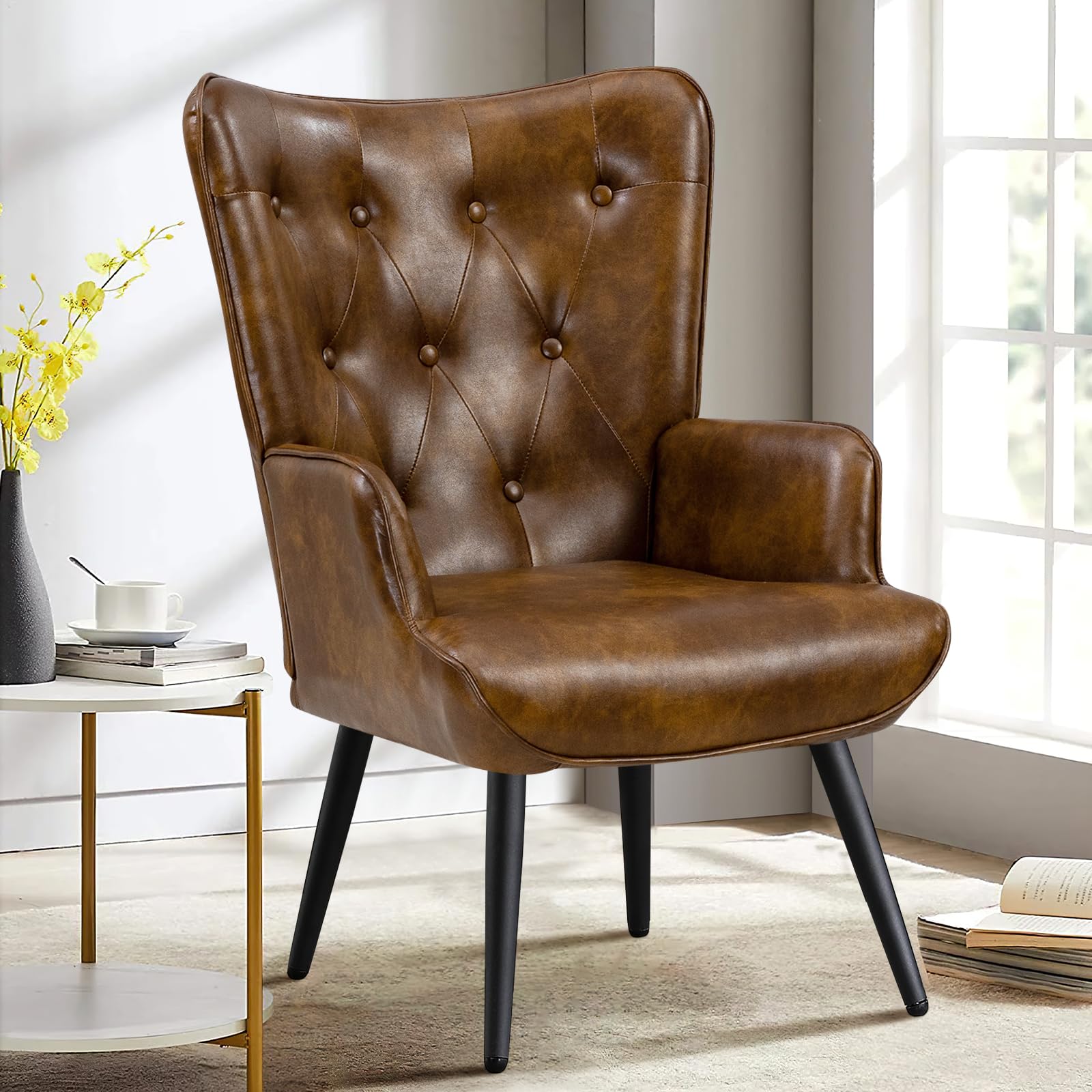 Amazon.com: Furniliving PU Leather Accent Chair for Living Room