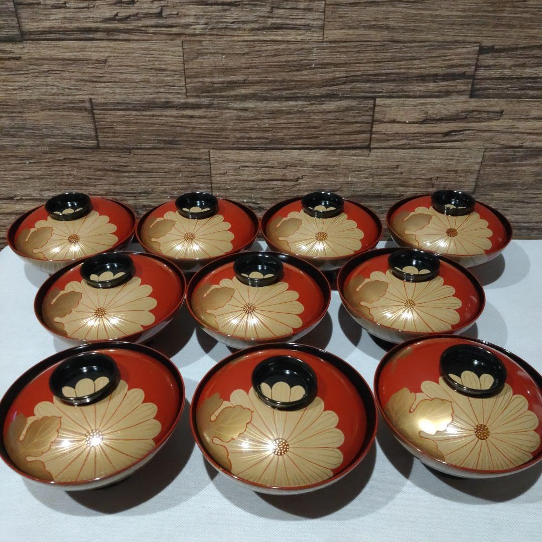 Amazon.co.jp: 高級美術漆器 輪島塗 赤漆輪島蒔絵菊漆椀 吸物椀 十客
