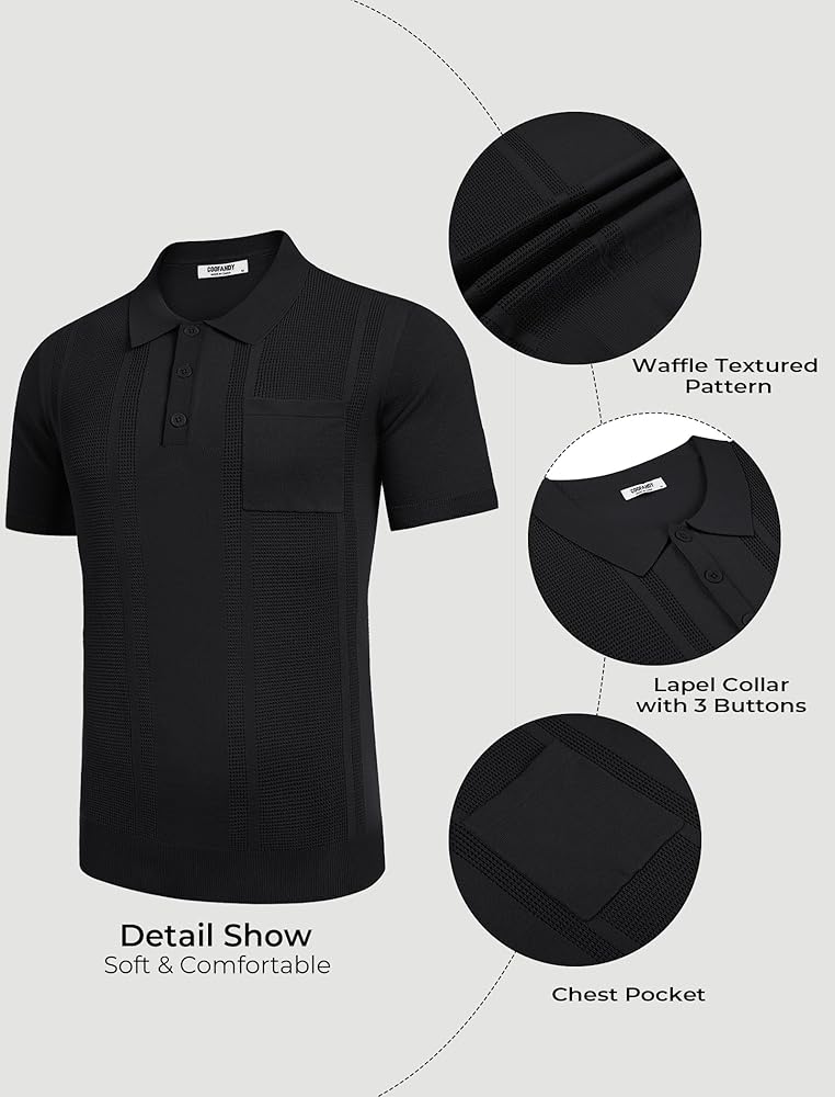 COOFANDY Men's Knit Polo Shirts Short Sleeve Vintage Polo Shirt