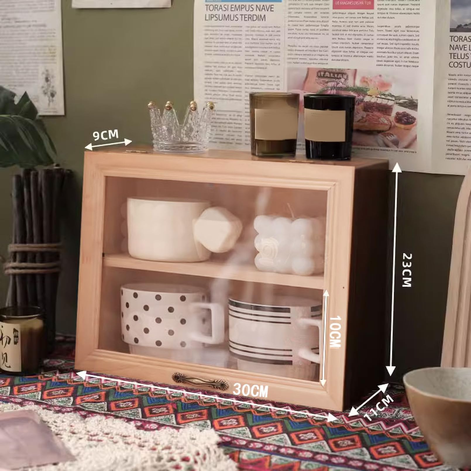 Amazon｜MJKQ9 ミニ食器棚 木製 ガラス扉 おしゃれ キッチン収納棚