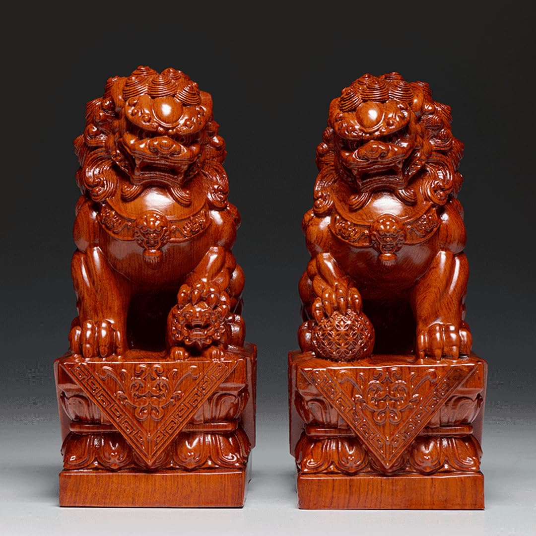 Amazon.co.jp: 木彫り 置物 狛犬（獅子狛犬）木製 (高さ30cm×巾18cm