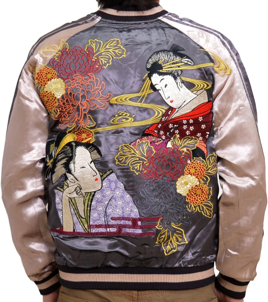 Amazon | (スクリプト)スクリプト花旅楽団 芸者柄刺繍スカジャン