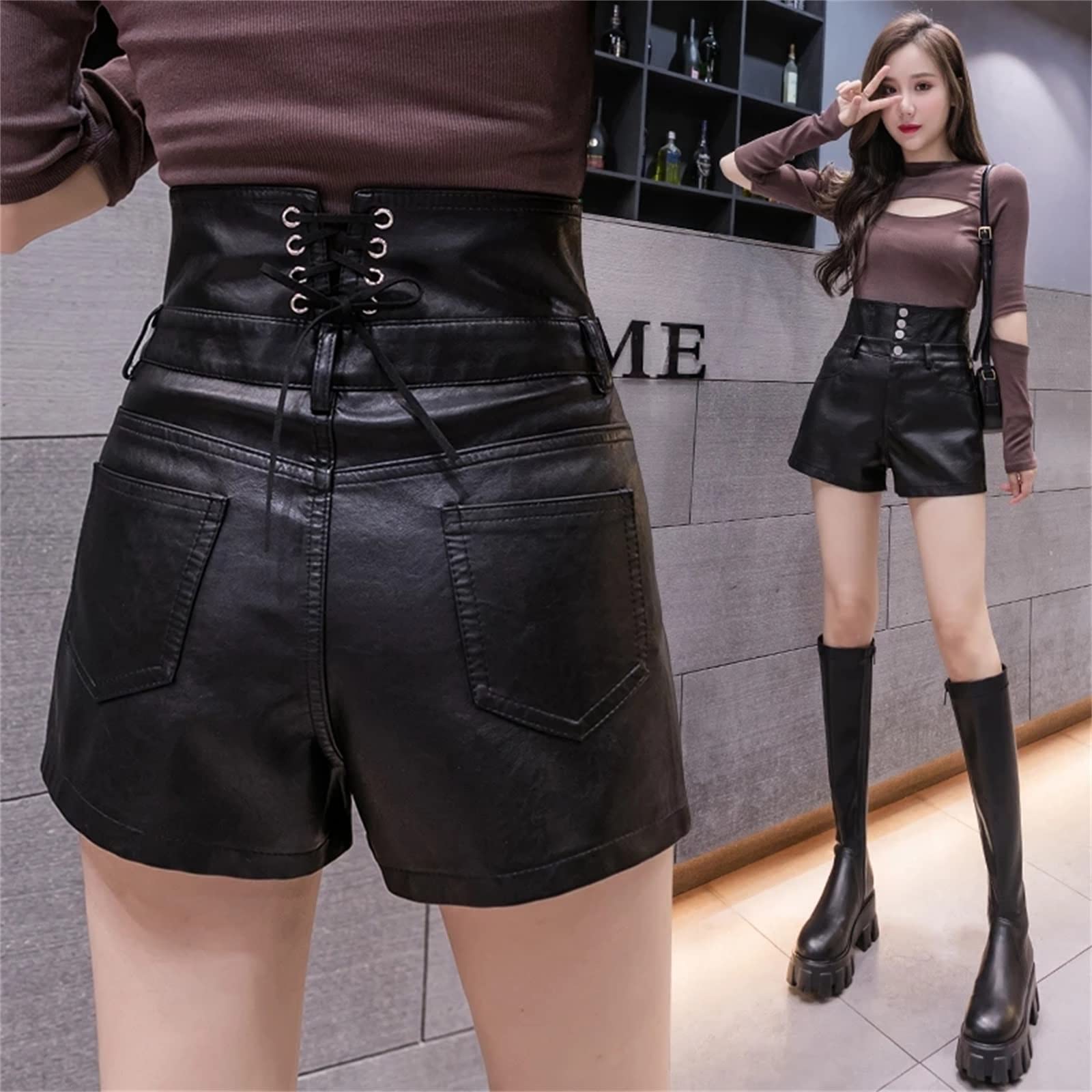 Amazon.co.jp: レザーショートパンツ ブラックレザーショートパンツ