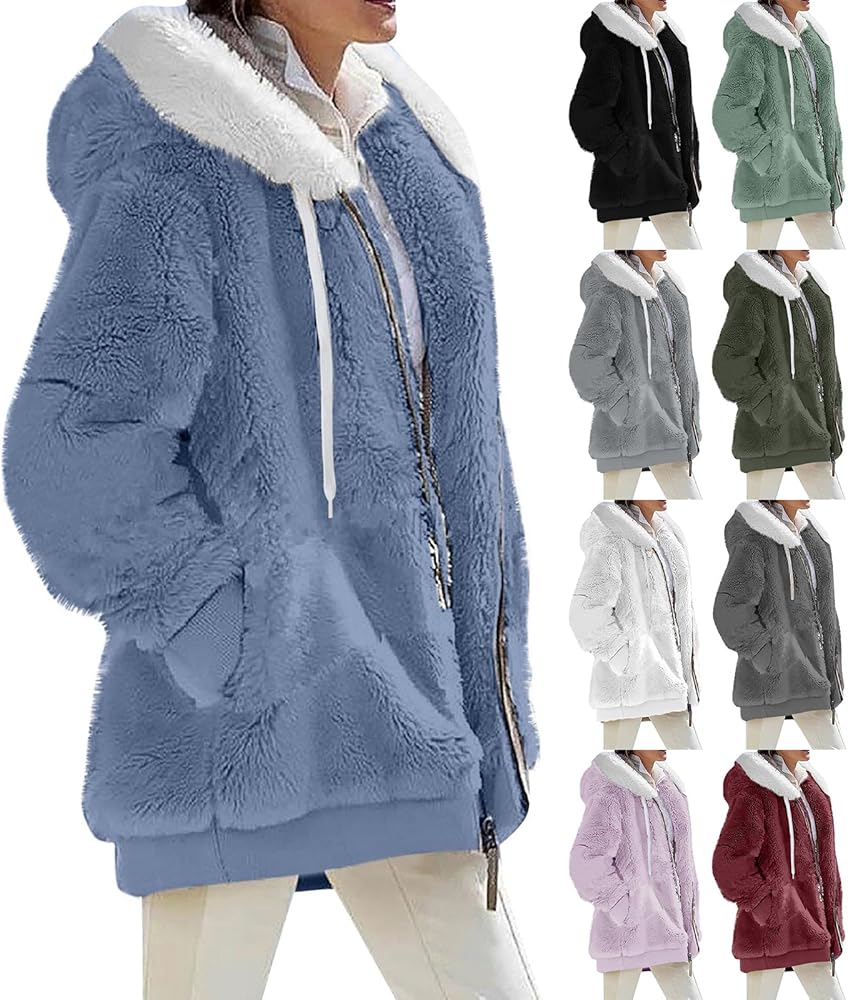 SdGgsgv Womens Plus Size Fuzzy Fleece Jacket Winter Full Zip Plush