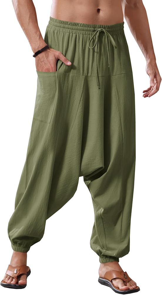Amazon.com: Runcati Mens Harem Pants Baggy Hippie Casual Cotton