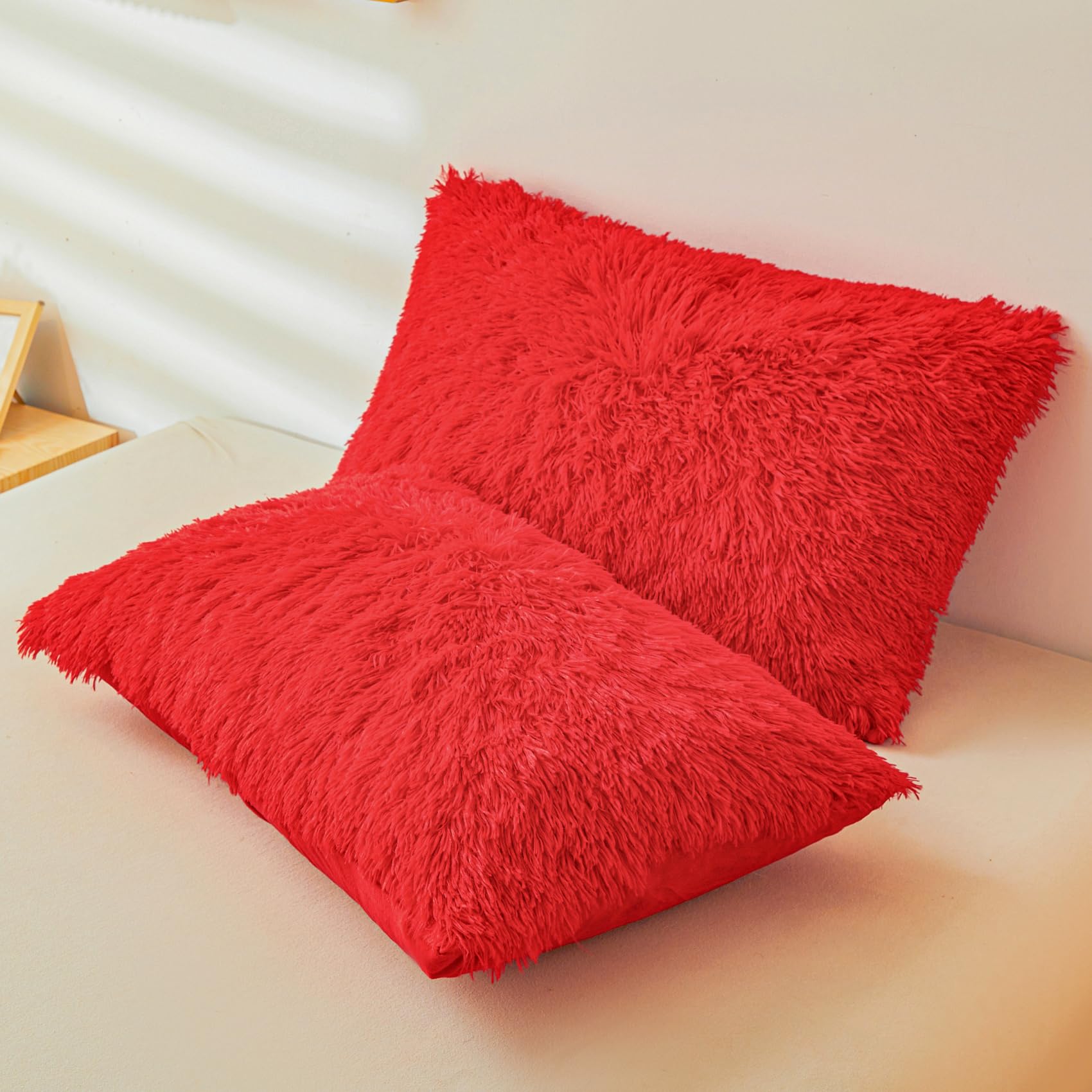 Amazon.com: ERLOXO Furry Red Pillow Cases, Ultra Soft Fuzzy Fluffy
